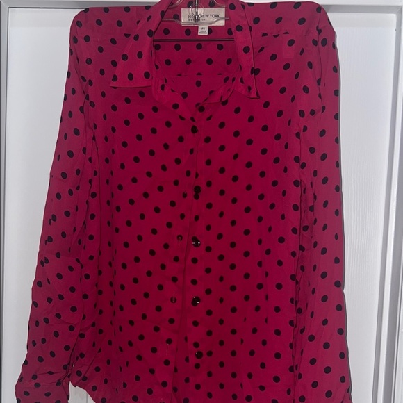 Jones New York Red and Black Polka Dot Button Down Shirt - Picture 2 of 7